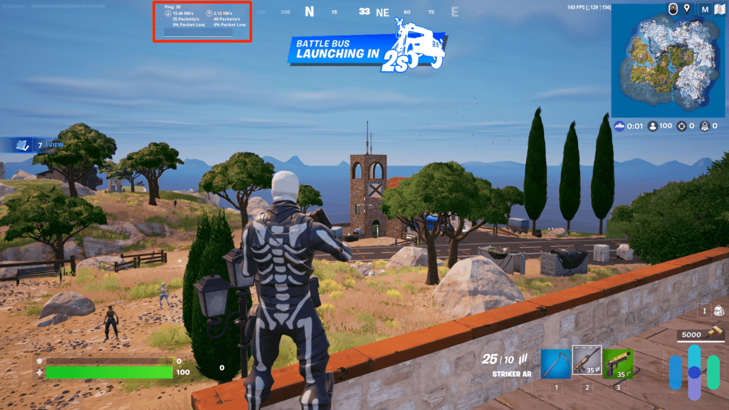 测试 NordVPN 在玩 Fortnite 时的 ping 和数据包丢失