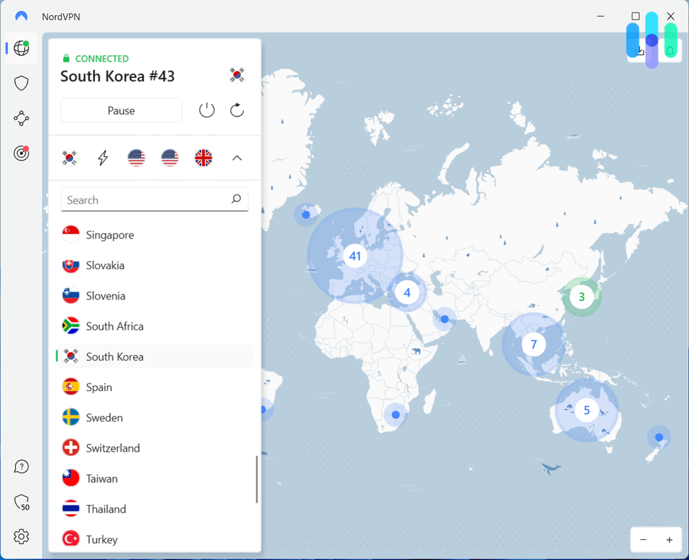 使用 Windows 应用程序的 NordVPN 国家/地区列表