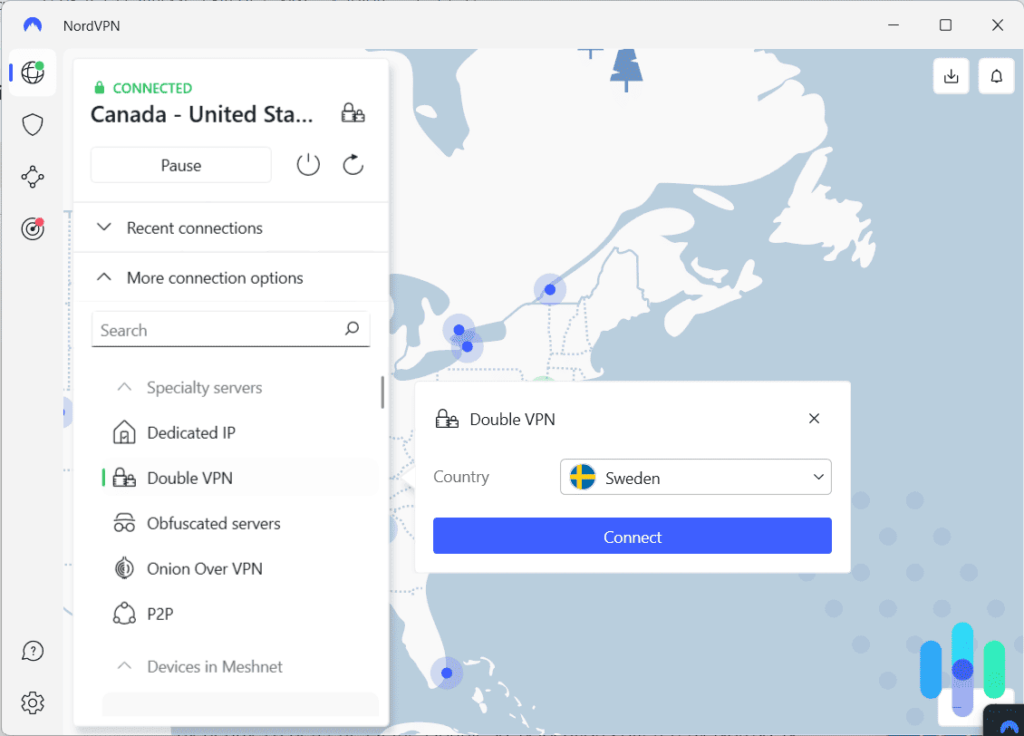 NordVPN 的双重 VPN 功能