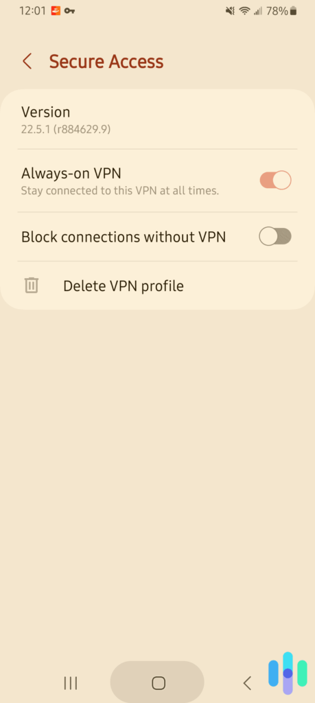 在安全访问VPN中启用始终在线VPN，这是Android的内置终止开关
