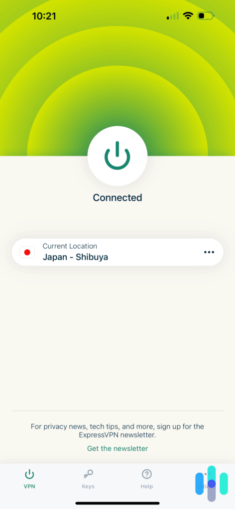 ExpressVPN iOS 应用程序连接到日本